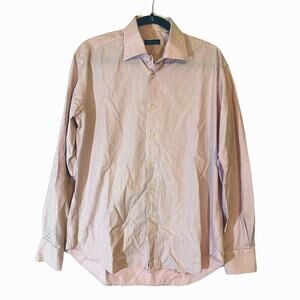 Zara Man US 17 Dress Shirt Mens Button Down Long Sleeve Collar Pink Red Stripe